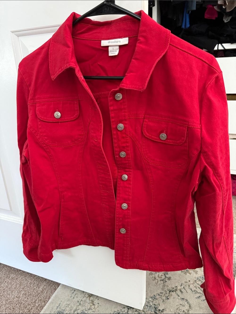 Dress Barn Red Button-Front Denim Jacket